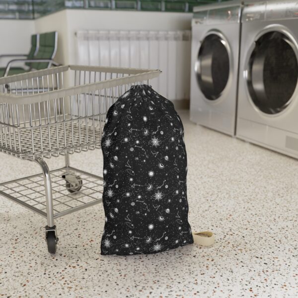 Cosmic Journey Black and White Laundry Bag - Image 3